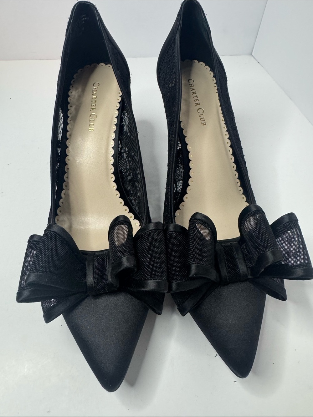 Charter Club Black Lace Pointed Toe Bow Pumps Women's Size 8M